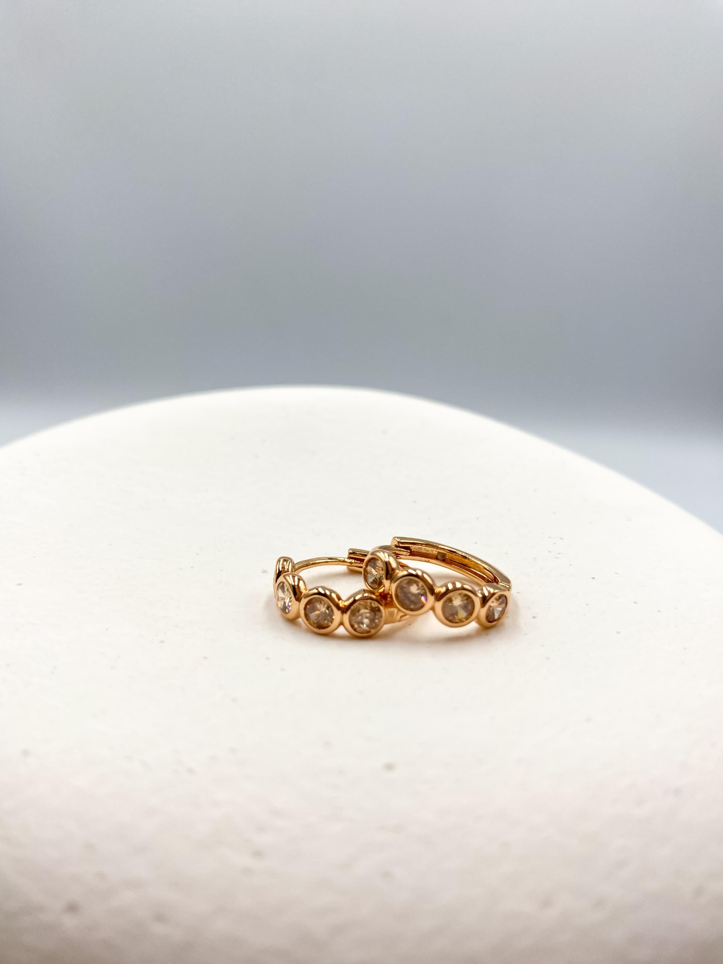 Yuvarlak Taş Detaylı Halka Küpe