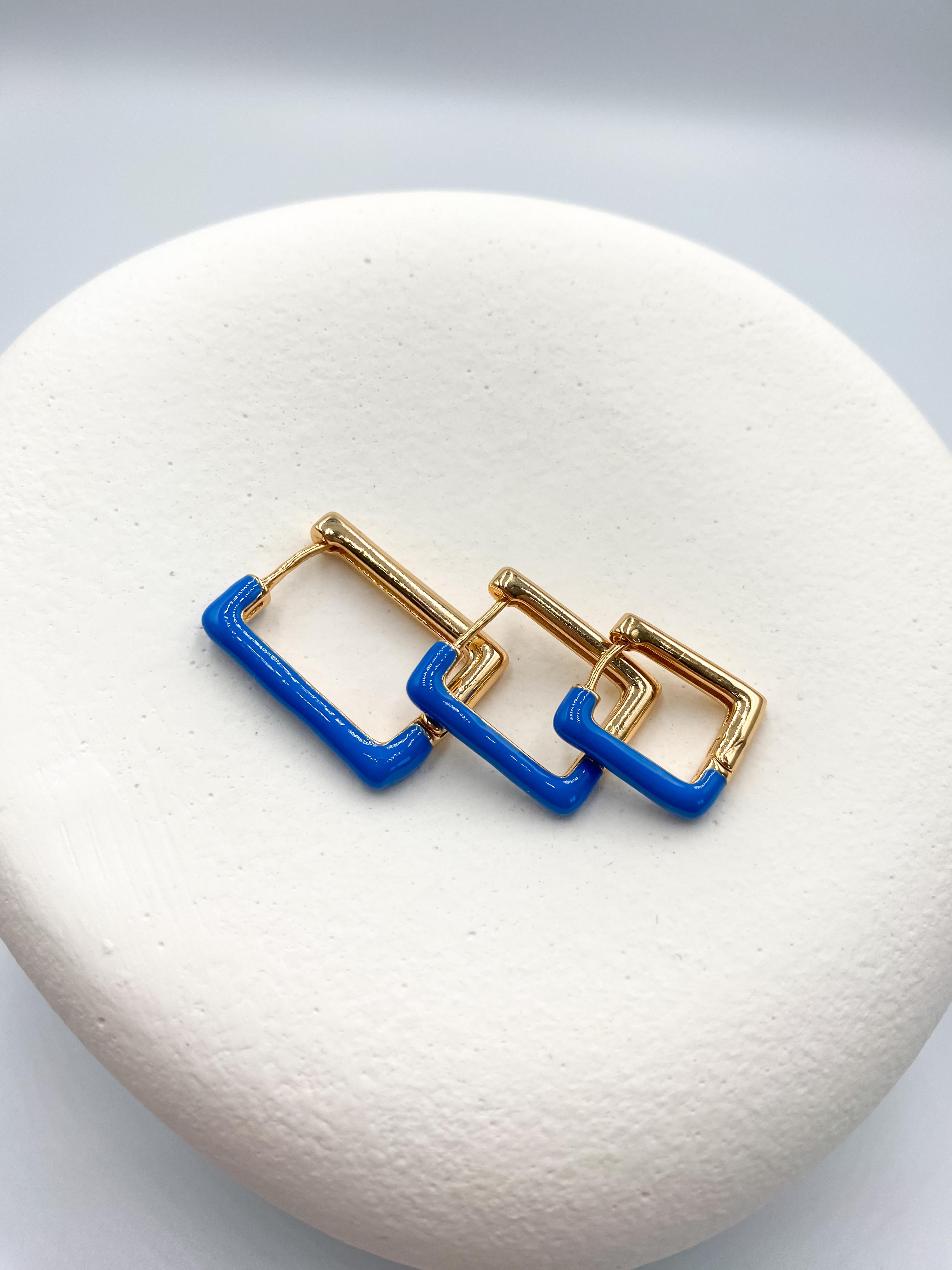 Mavi Dikdörtgen Halka Küpe