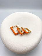 Turuncu Dikdörtgen Halka Küpe