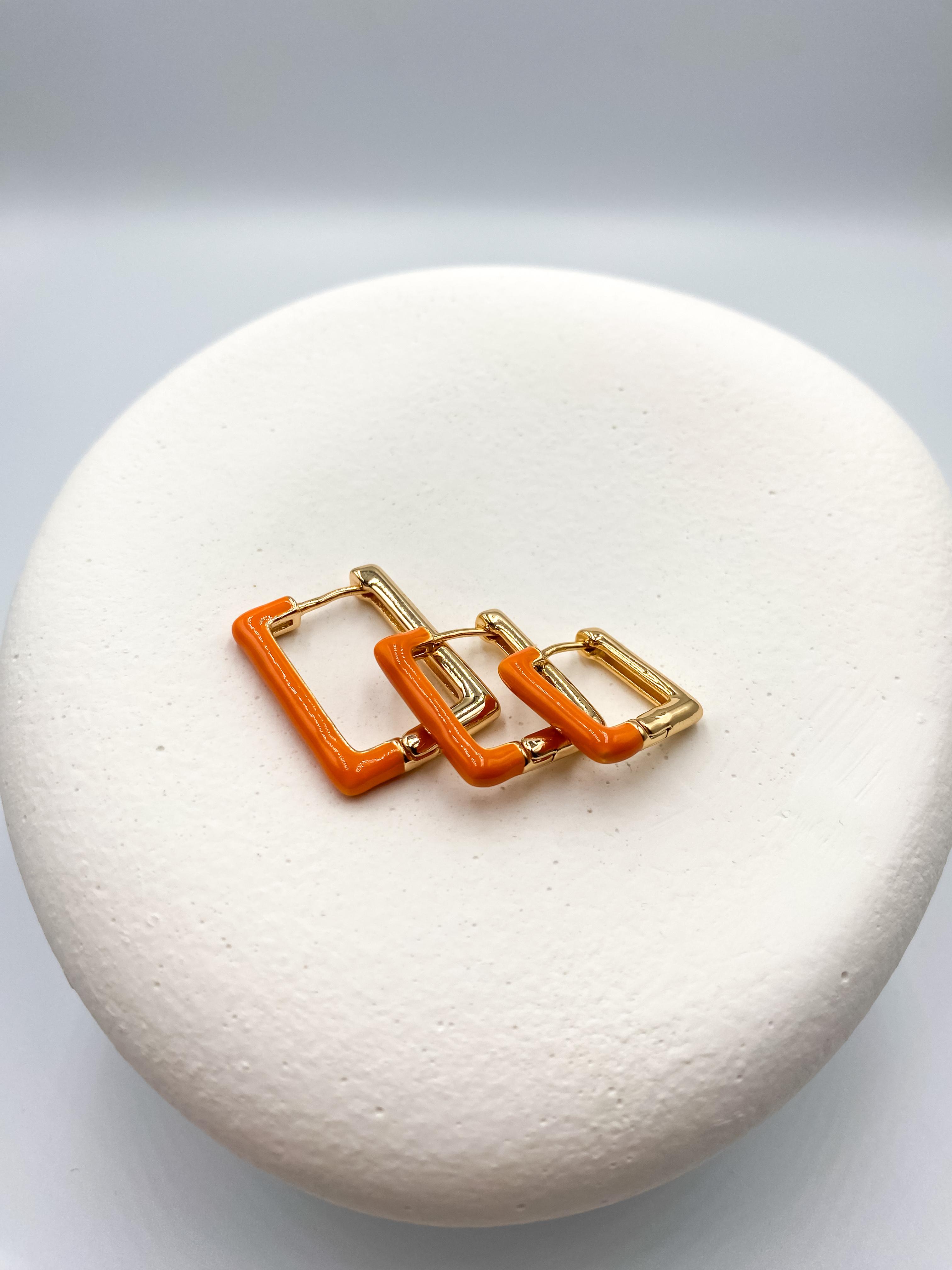 Turuncu Dikdörtgen Halka Küpe